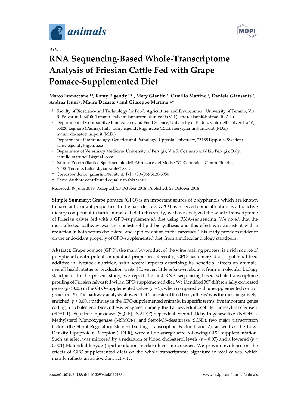 RNA Sequencing-Based Whole-Transcriptome Analysis of Friesian Cattle Fed with Grape Pomace-Supplemented Diet