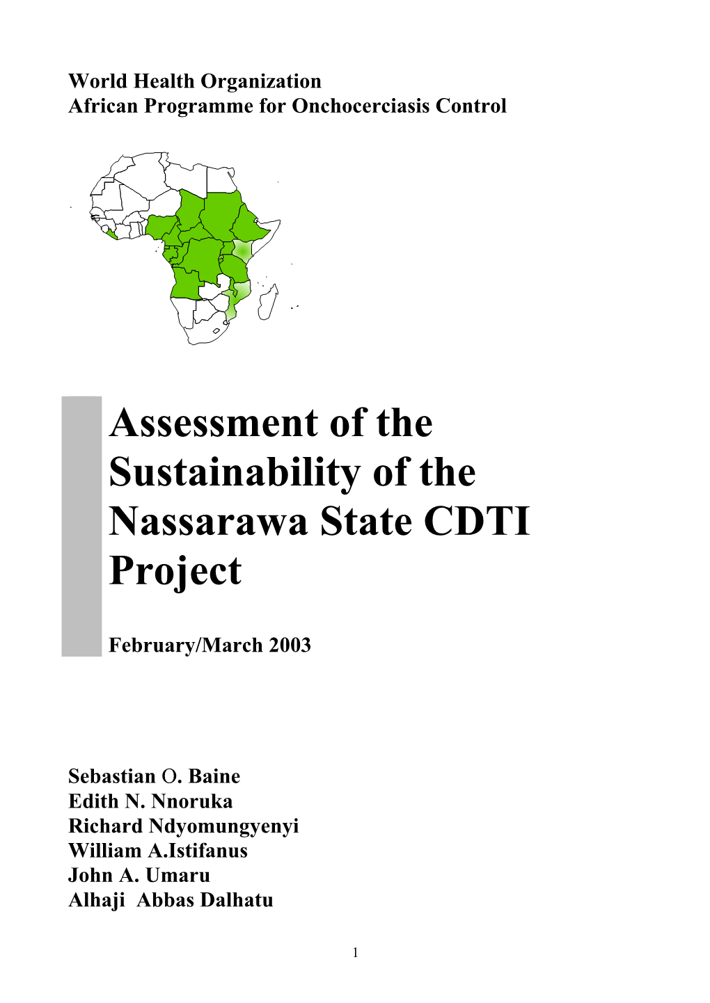 Assessment of the Sustainability of the Nassarawa State CDTI Project