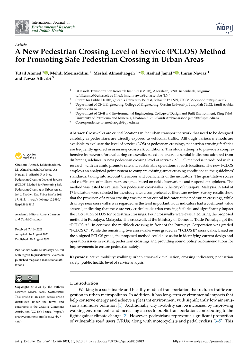 (PCLOS) Method for Promoting Safe Pedestrian Crossing in Urban Areas