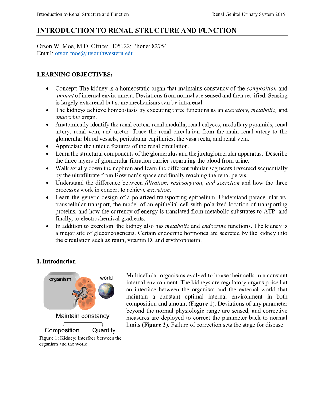 Introduction to Renal Structure and Function Renal Genital Urinary System 2019