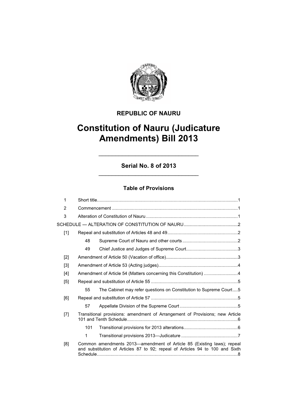 Constitution of Nauru (Judicature Amendments) Bill 2013