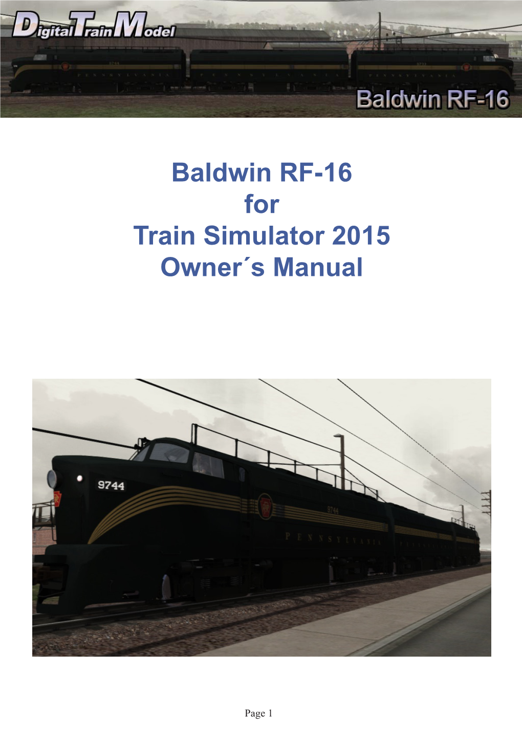 Baldwin RF-16 for Train Simulator 2015 Owner´S Manual