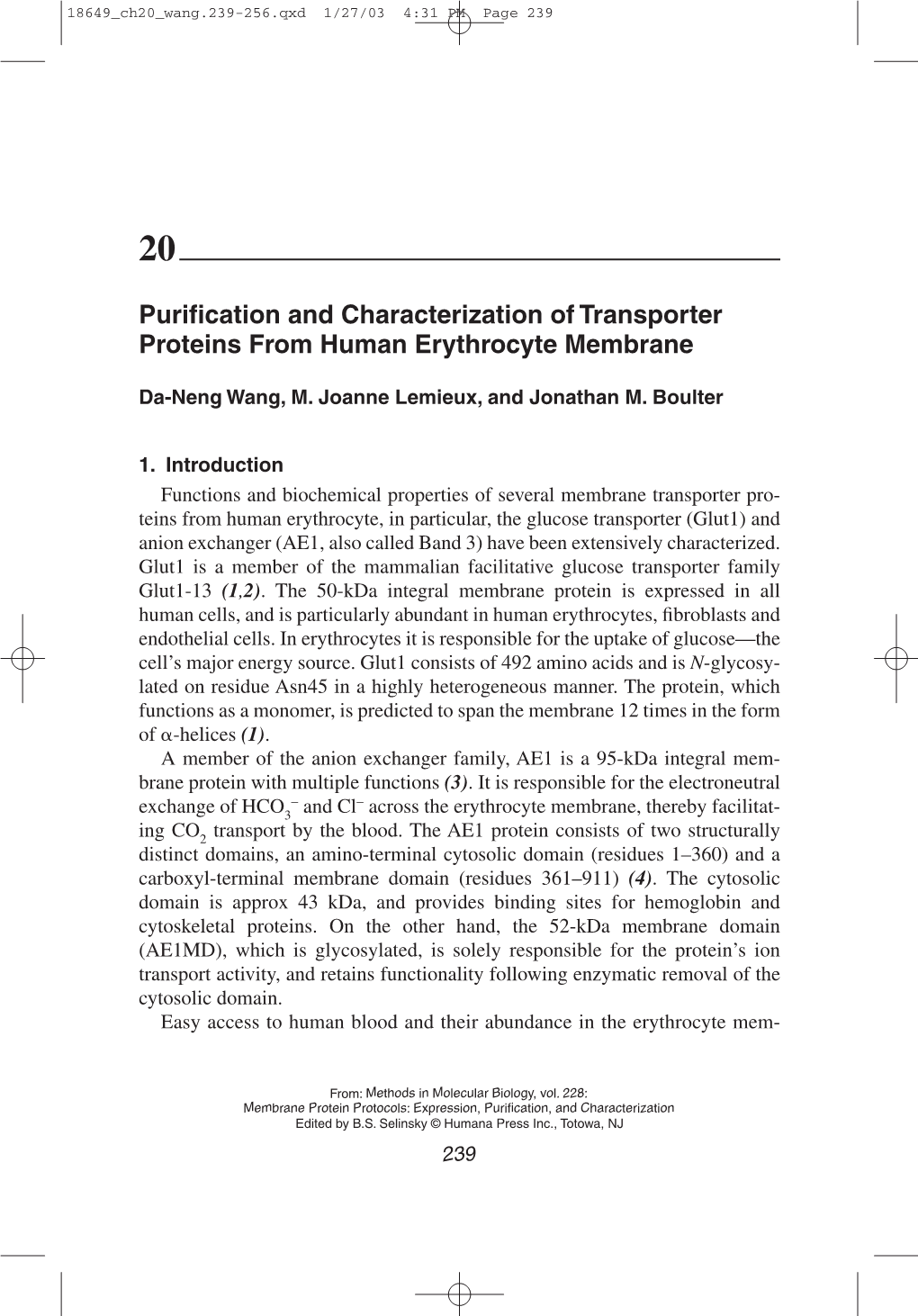 Purification and Characterization of Transporter Proteins from Human