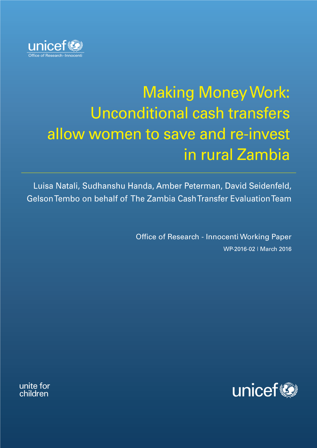 Making Money Work: Unconditional Cash Transfers Allow Women to Save and Re-Invest in Rural Zambia
