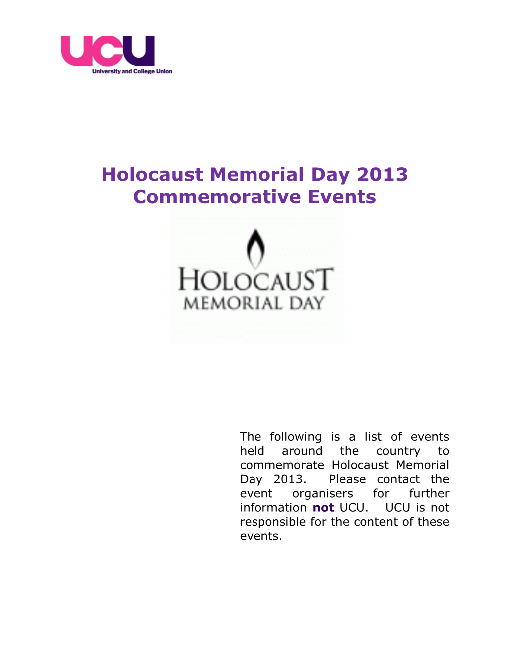 Holocaust Memorial Day 2013 Commemorative Events