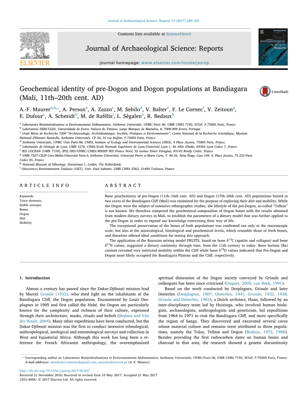 Geochemical Identity of Pre-Dogon and Dogon Populations at Bandiagara 0$5