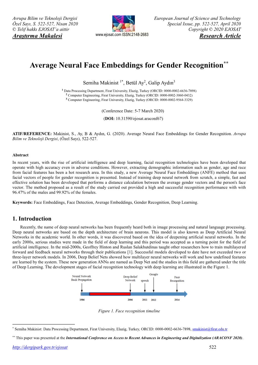 Average Neural Face Embeddings for Gender Recognition**