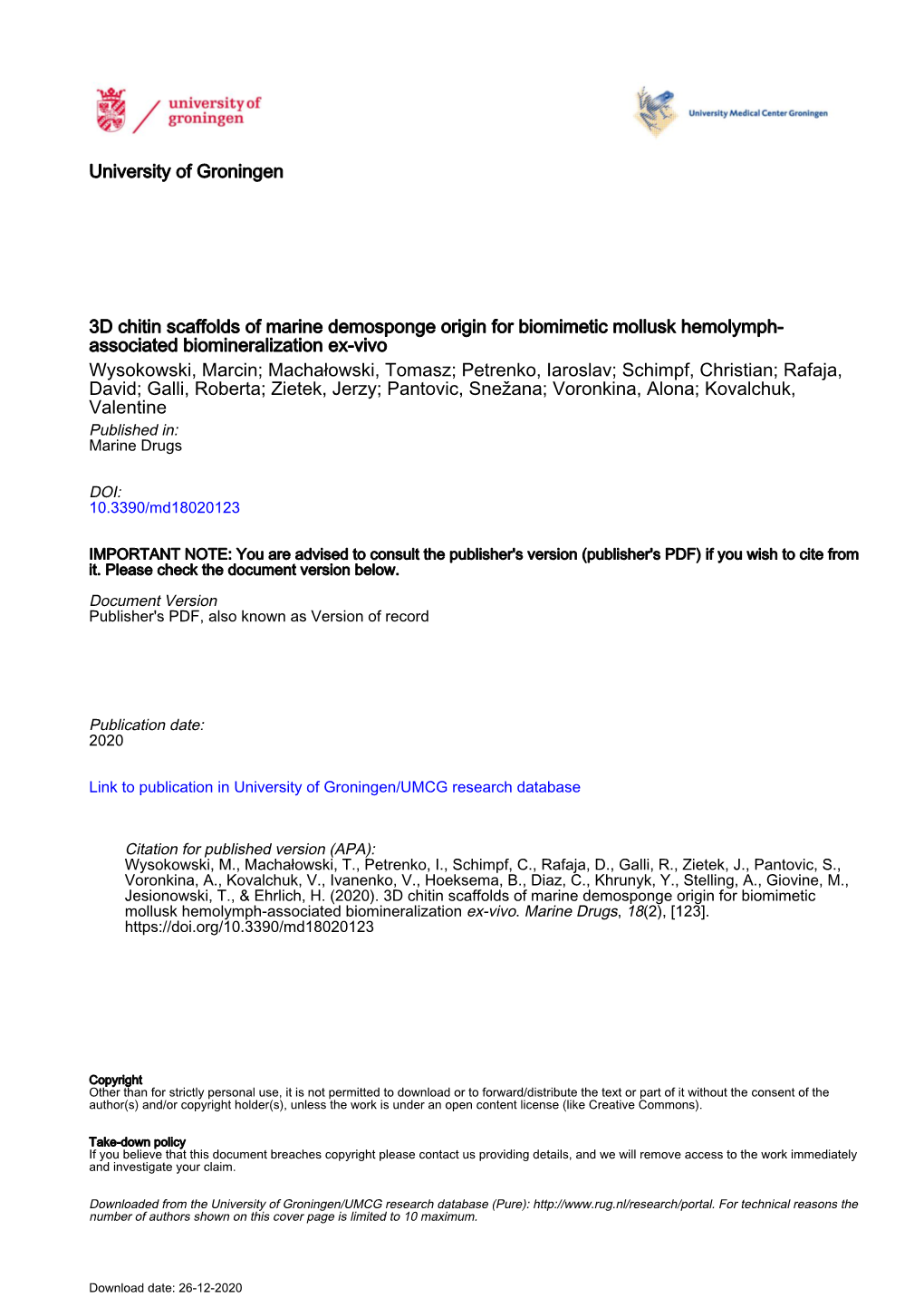 3D Chitin Scaffolds of Marine Demosponge Origin for Biomimetic