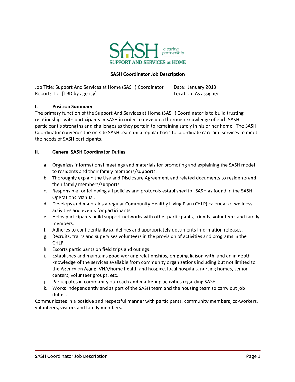 SASH Coordinator Jobdescription