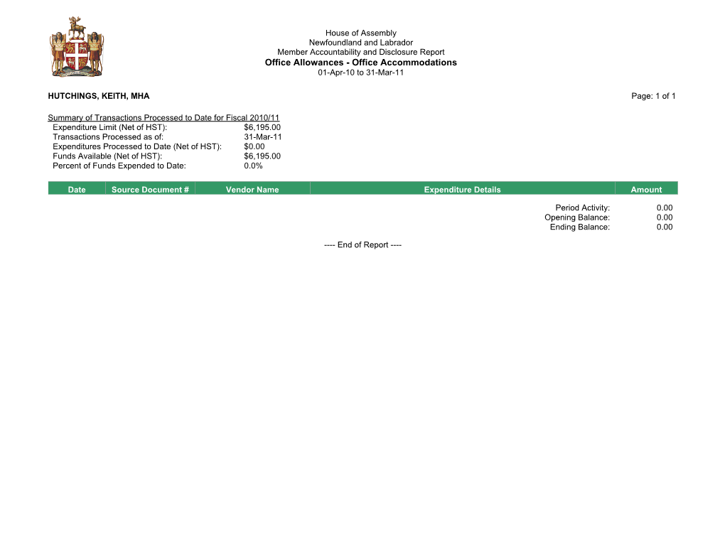 Office Allowances - Office Accommodations 01-Apr-10 to 31-Mar-11