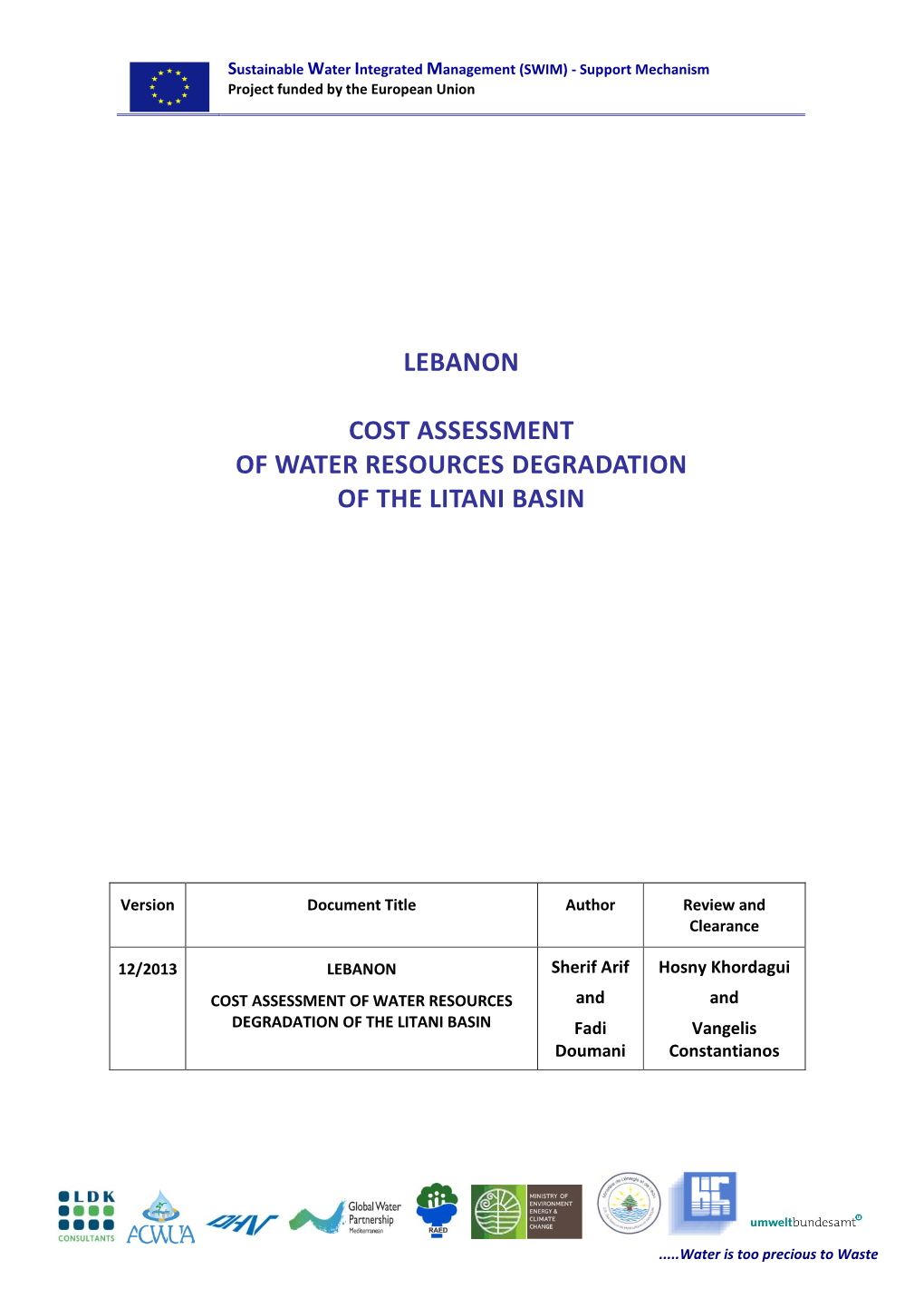 Cost Assessment of Water Resources Degradation of the Litani Basin