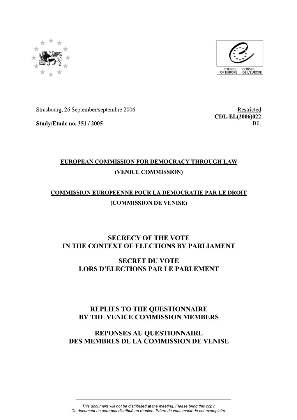 Secrecy of the Vote in the Context of Elections by Parliament