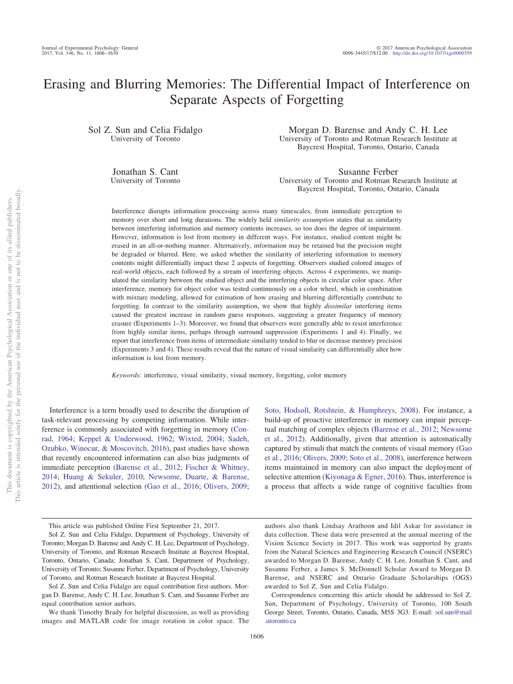 Erasing and Blurring Memories: the Differential Impact of Interference on Separate Aspects of Forgetting