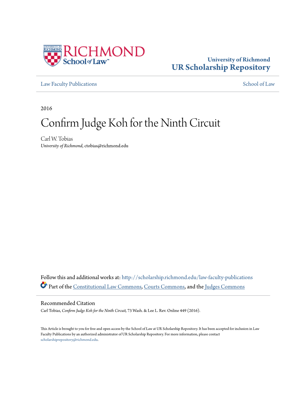 Confirm Judge Koh for the Ninth Circuit Carl W