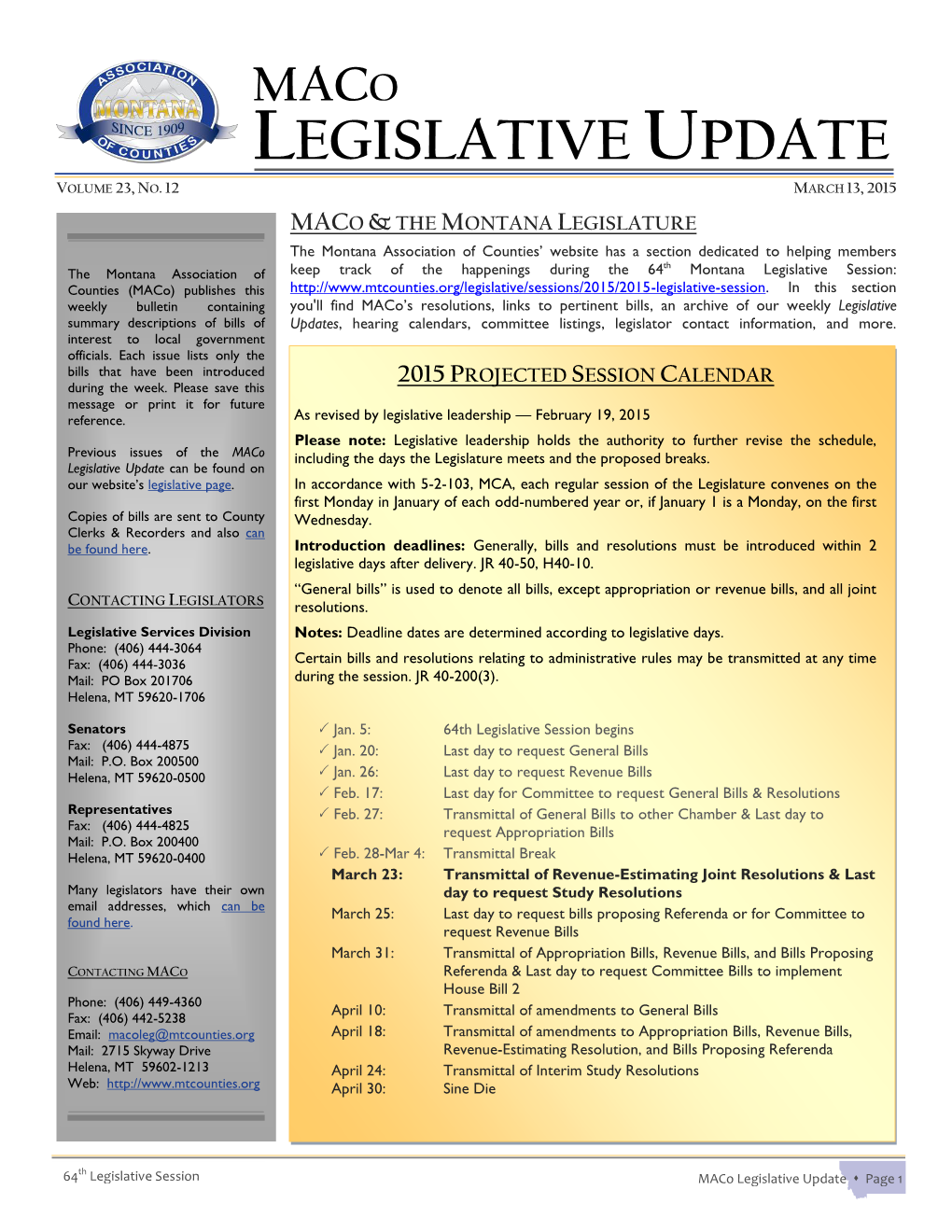 Maco Legislative Update Volume 23, No