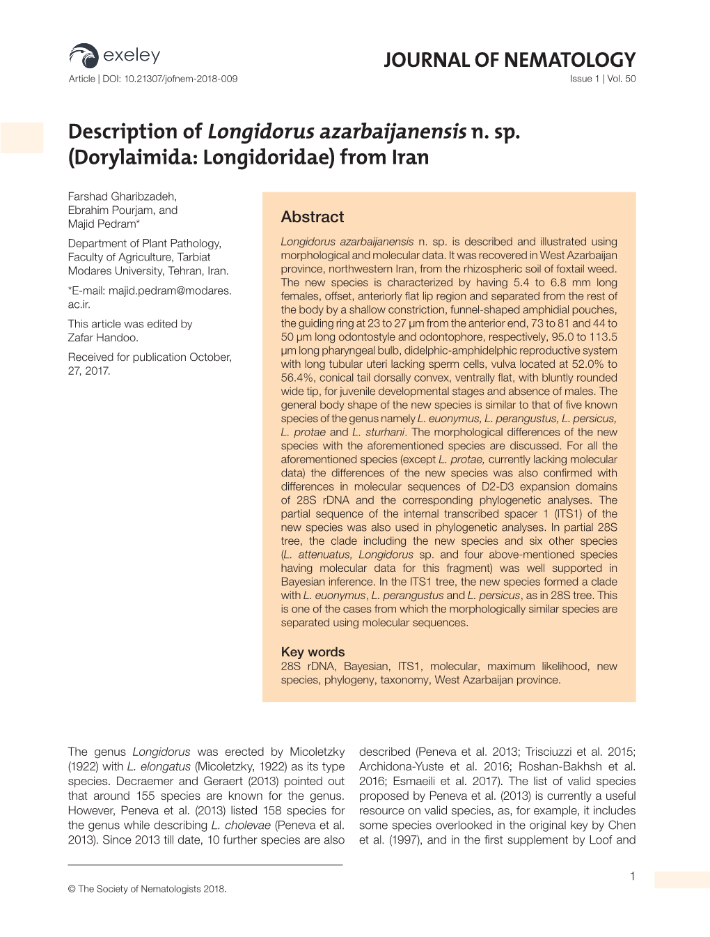 JOURNAL of NEMATOLOGY Description of Longidorus