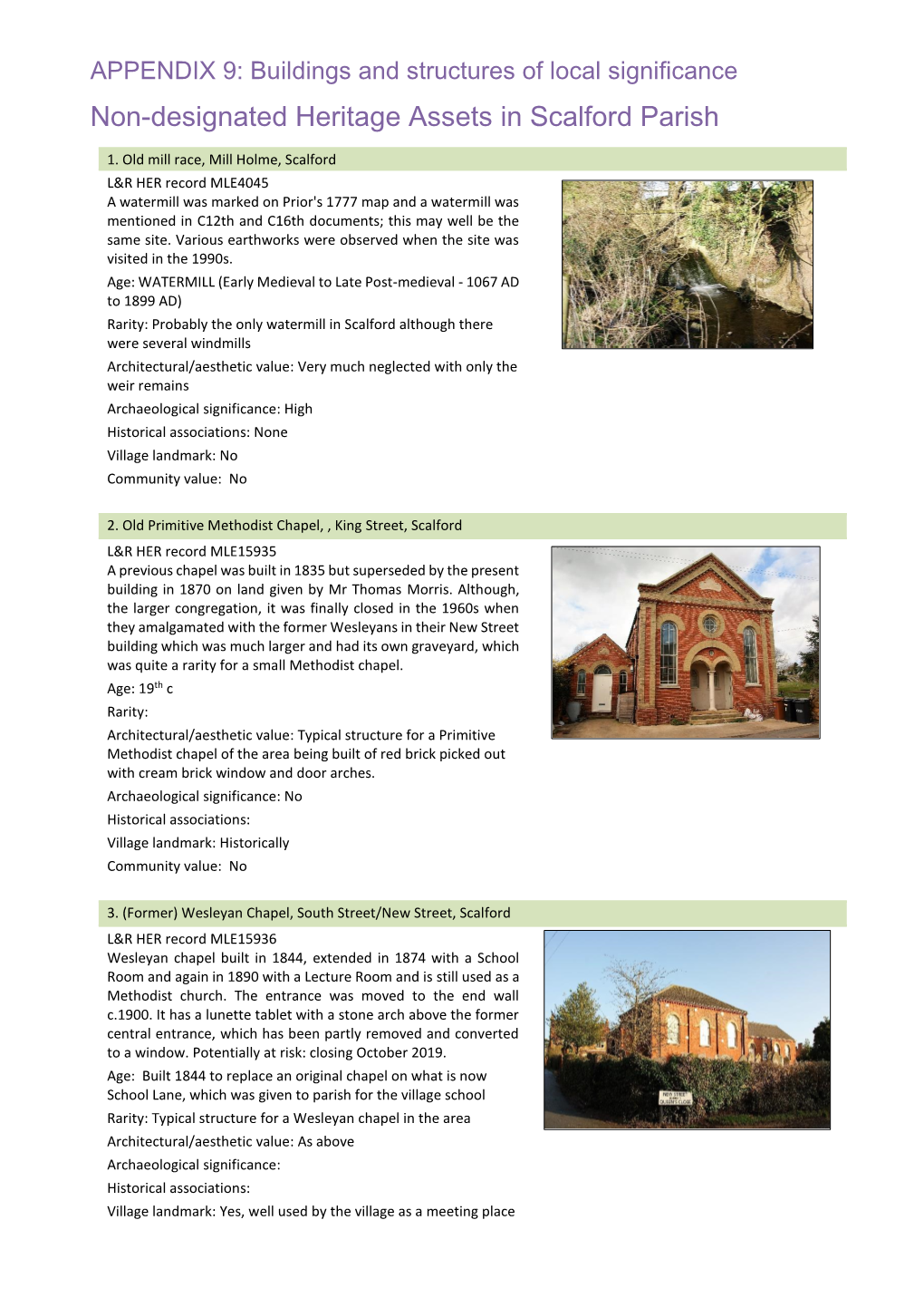Non-Designated Heritage Assets in Scalford Parish