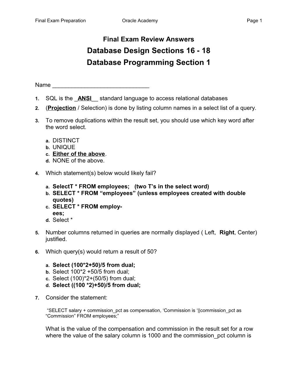 Final Exam Review Answers s1