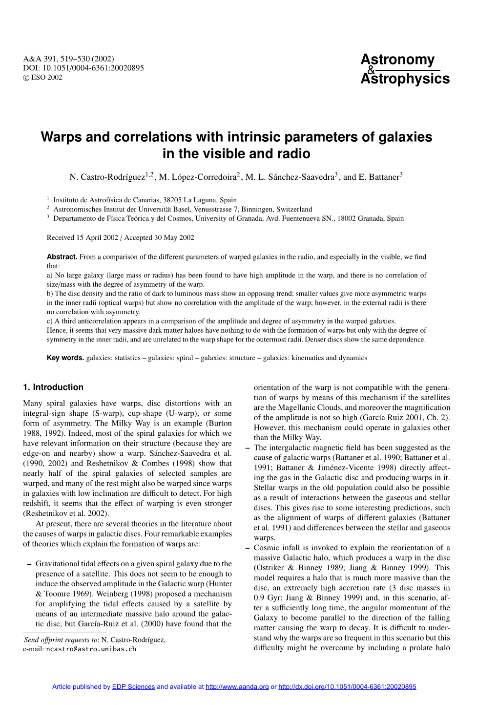 Warps and Correlations with Intrinsic Parameters of Galaxies in the Visible and Radio