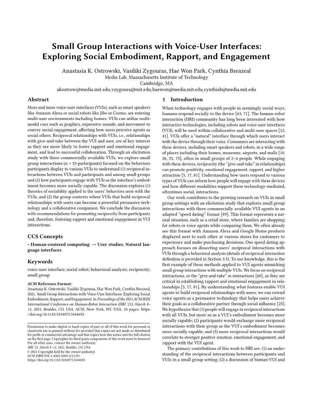 Small Group Interactions with Voice-User Interfaces: Exploring Social Embodiment, Rapport, and Engagement