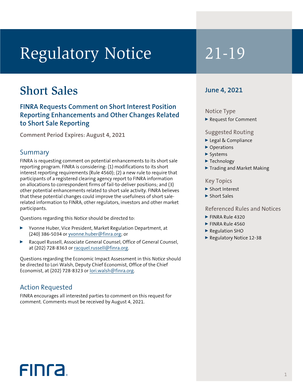Regulatory Notice 21-19