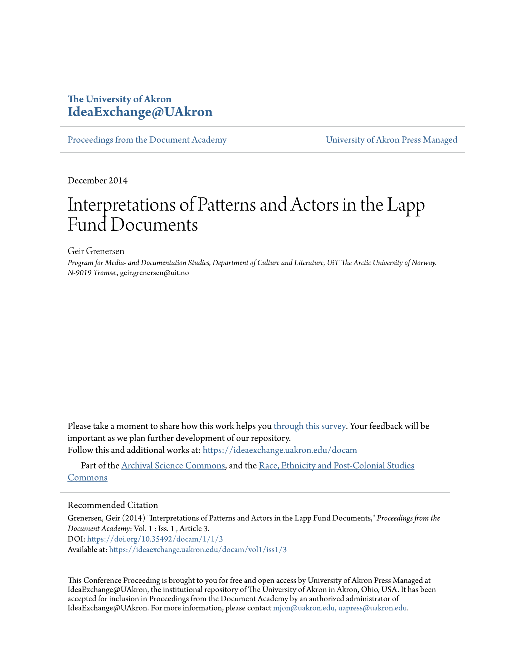 Interpretations of Patterns and Actors in the Lapp Fund Documents