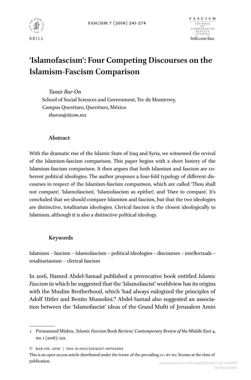 Four Competing Discourses on the Islamism-Fascism Comparison