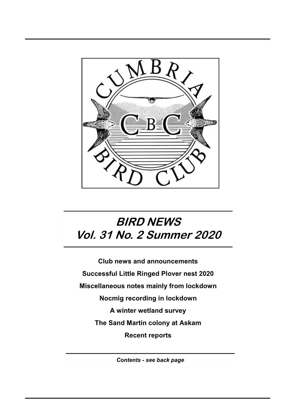 BIRD NEWS Vol. 31 No. 2 Summer 2020