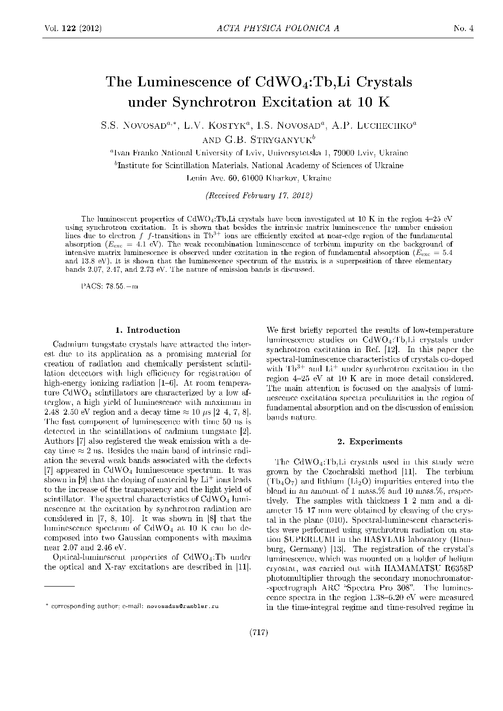 The Luminescence of Cdwo4:Tb,Li Crystals Under Synchrotron Excitation at 10 K