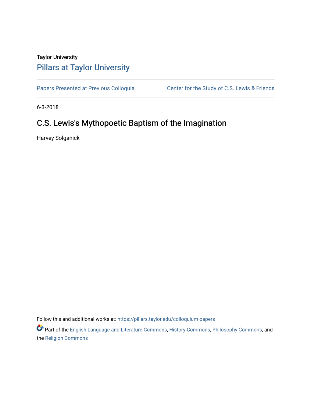 C.S. Lewis's Mythopoetic Baptism of the Imagination