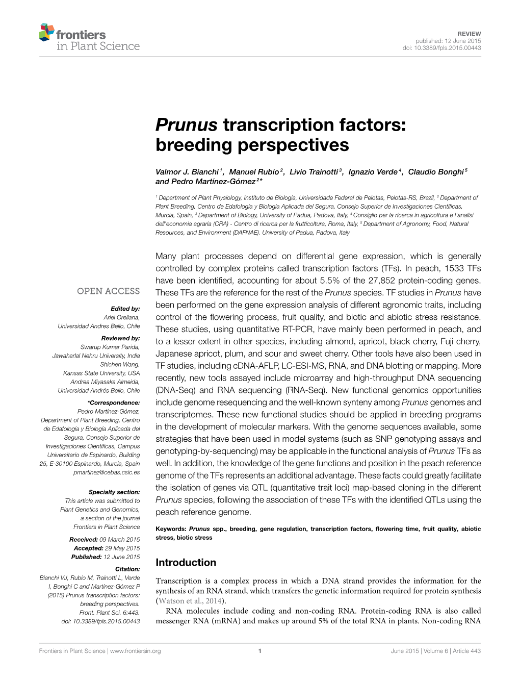 Prunus Transcription Factors: Breeding Perspectives
