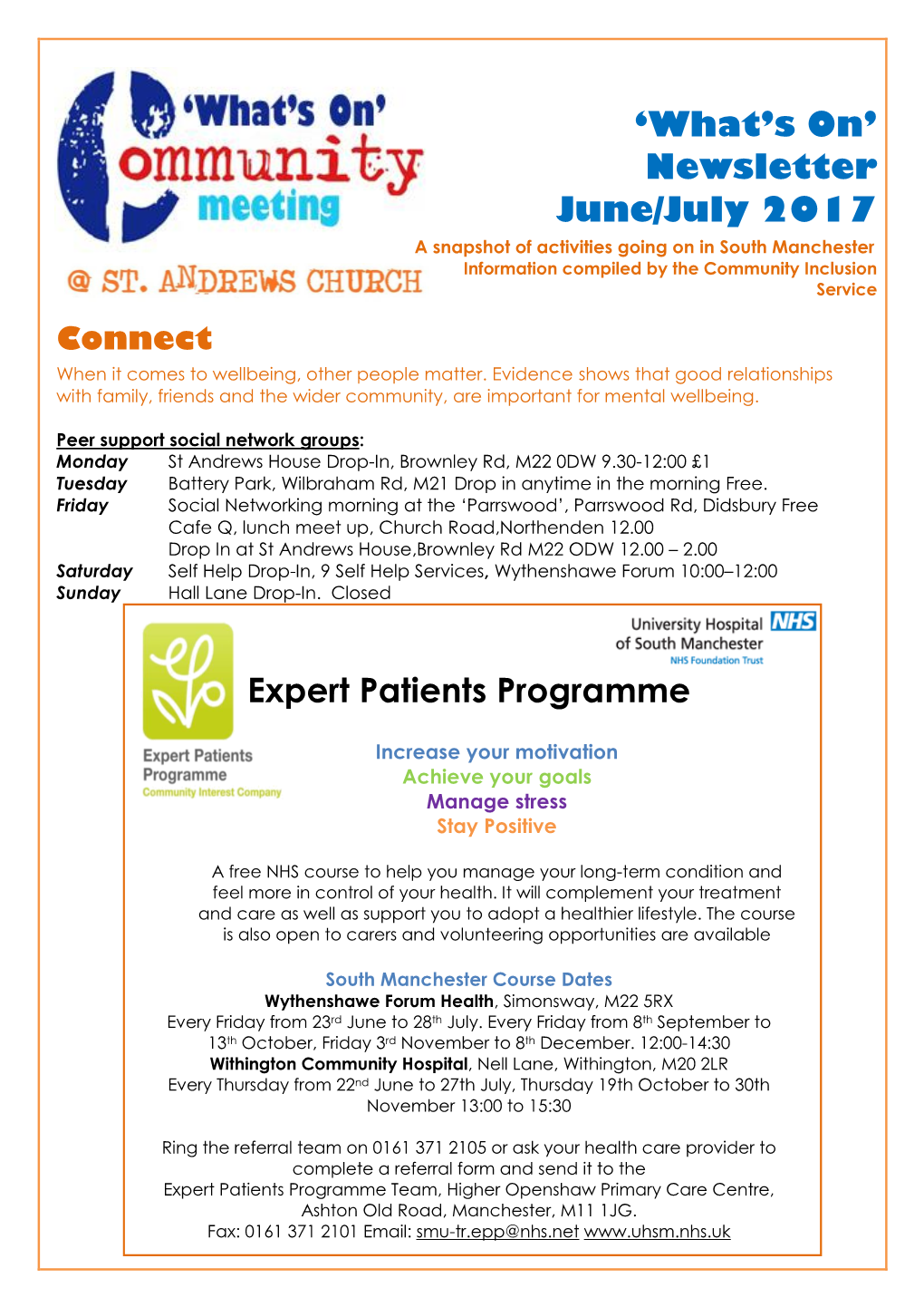 'What's On' Newsletter June/July 2017 Expert Patients Programme