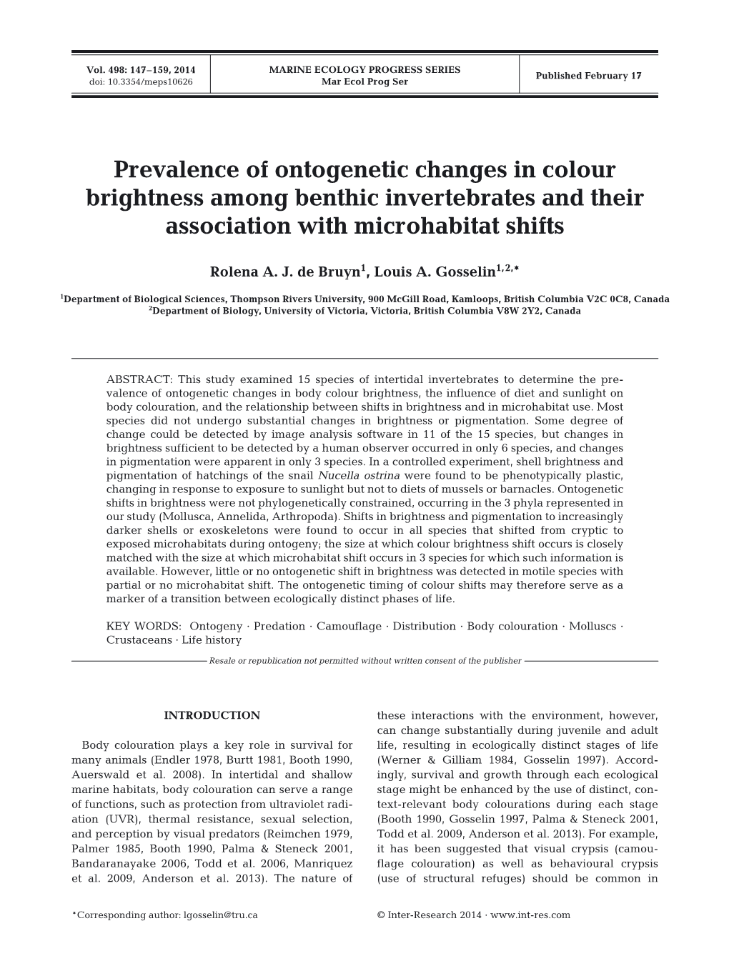 Prevalence of Ontogenetic Changes in Colour Brightness Among Benthic Invertebrates and Their Association with Microhabitat Shifts