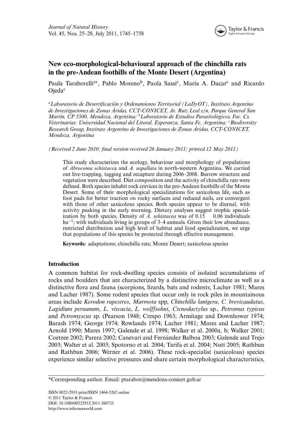 New Eco-Morphological-Behavioural Approach of the Chinchilla Rats In