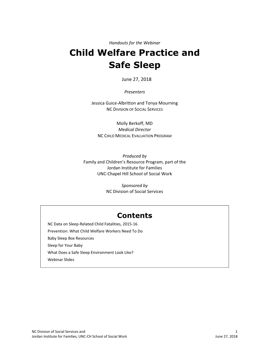 Child Welfare Practice and Safe Sleep