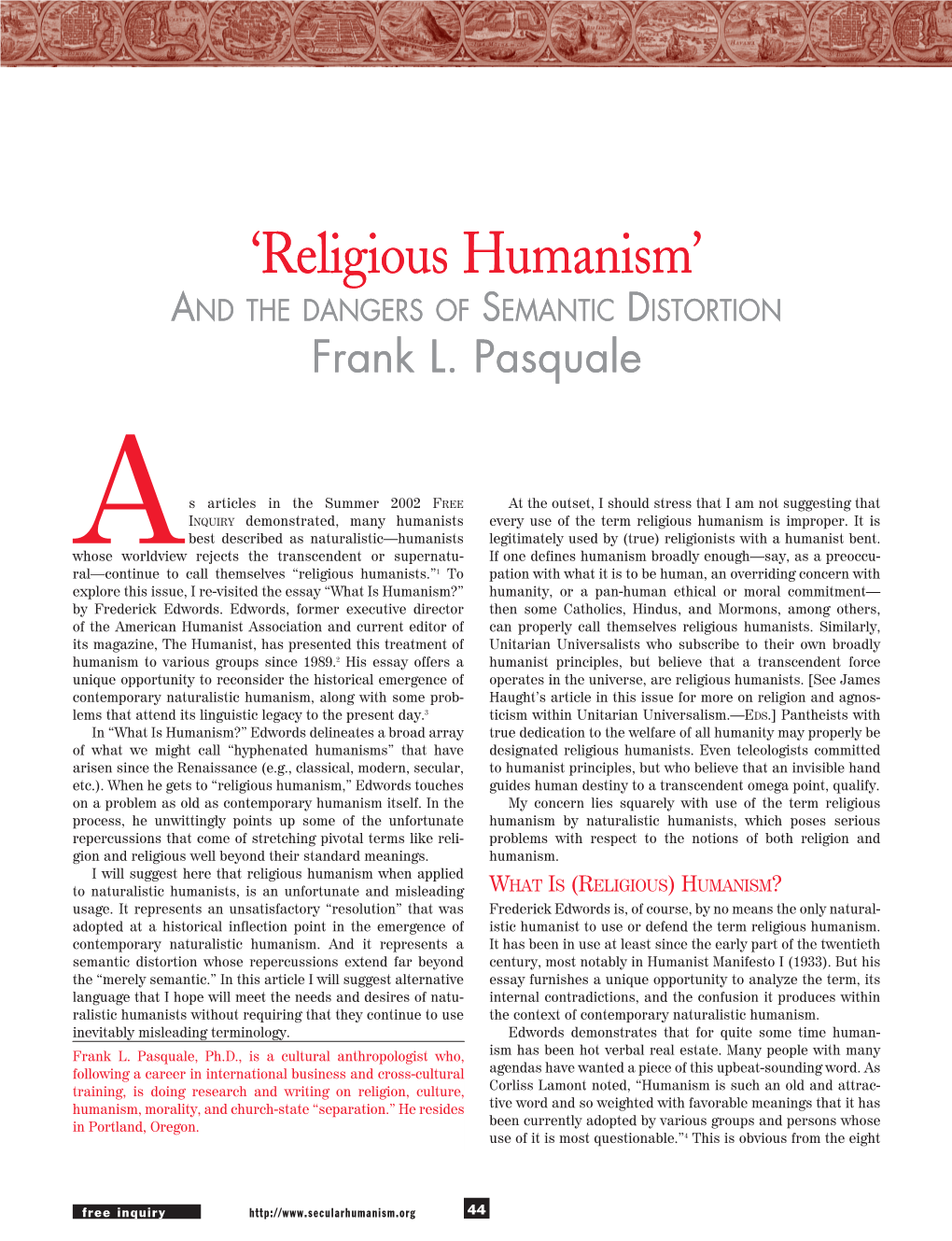 Religious Humanism’ and the DANGERS of SEMANTIC DISTORTION Frank L