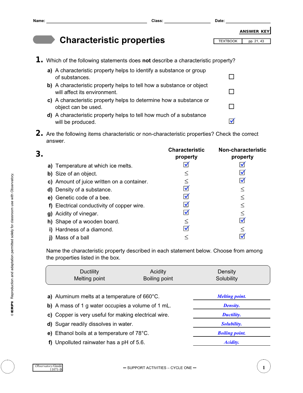 Characteristic Properties