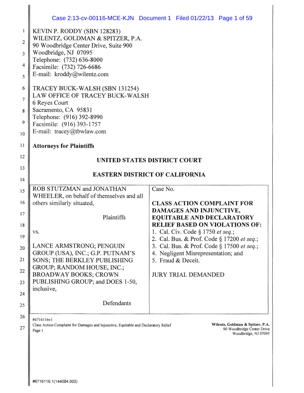 Stutzman, Et Al V Lance Armstrong, Et