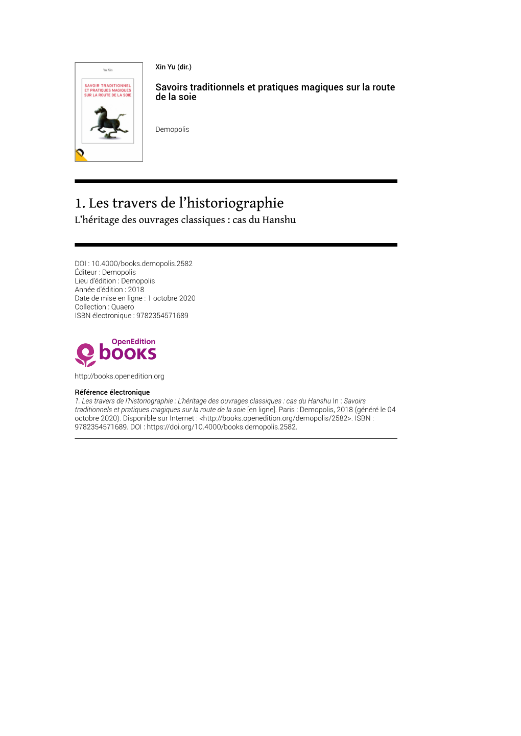 1. Les Travers De L Historiographie