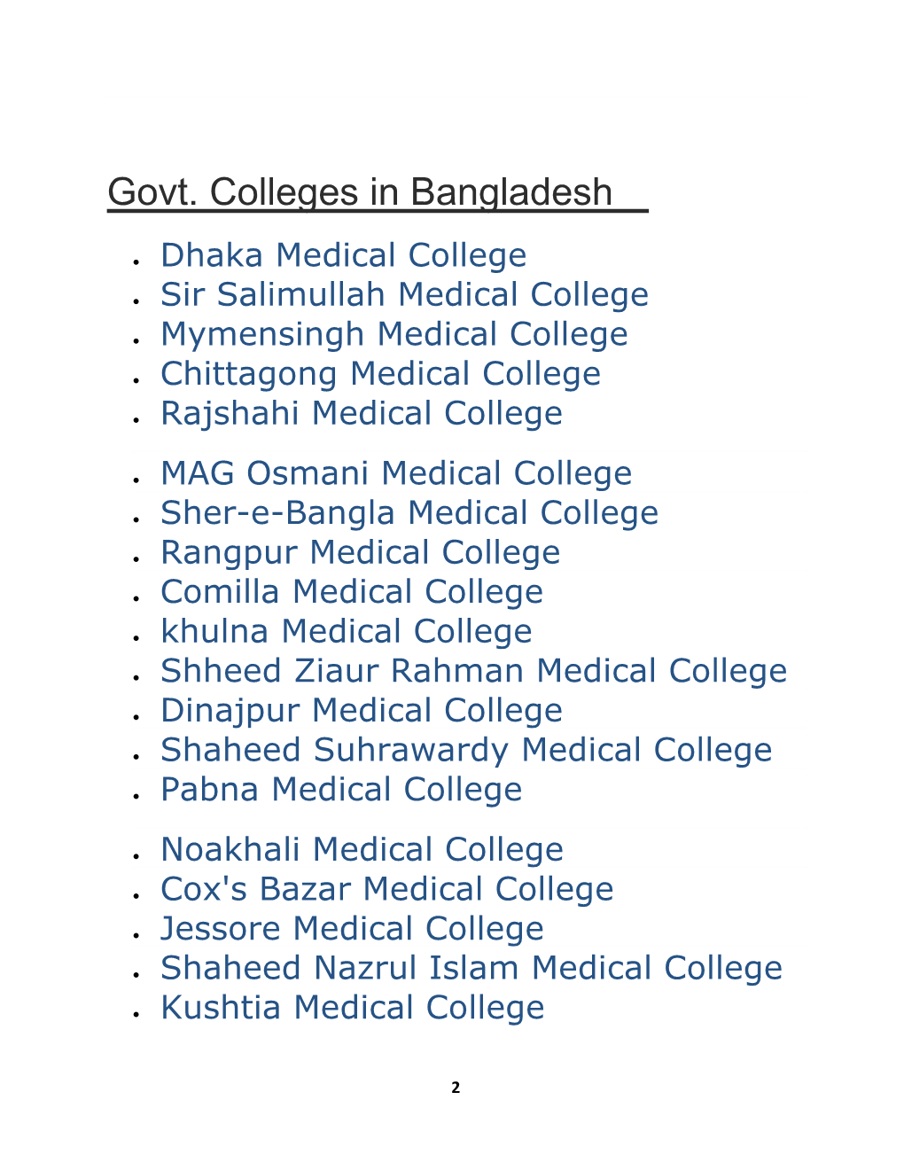 Govt. Colleges in Bangladesh