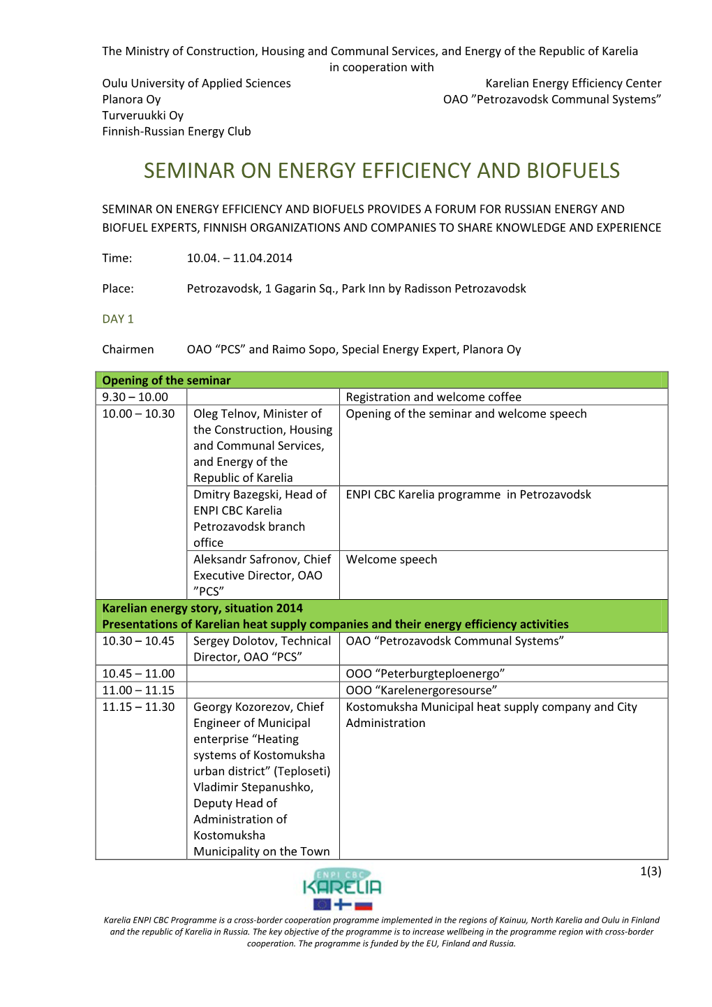 Seminar on Energy Efficiency and Biofuels