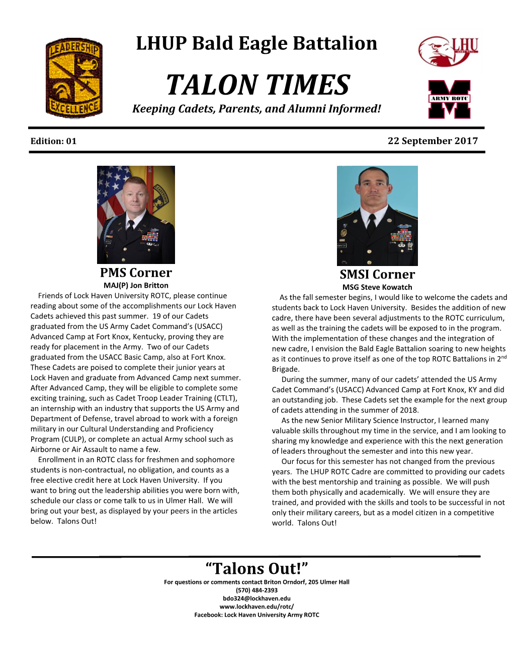 TALON TIMES Keeping Cadets, Parents, and Alumni Informed!