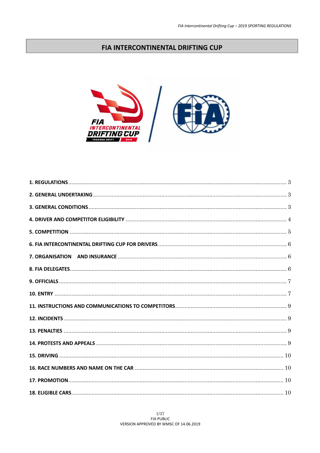 FIA Intercontinental Drifting Cup – 2019 SPORTING REGULATIONS