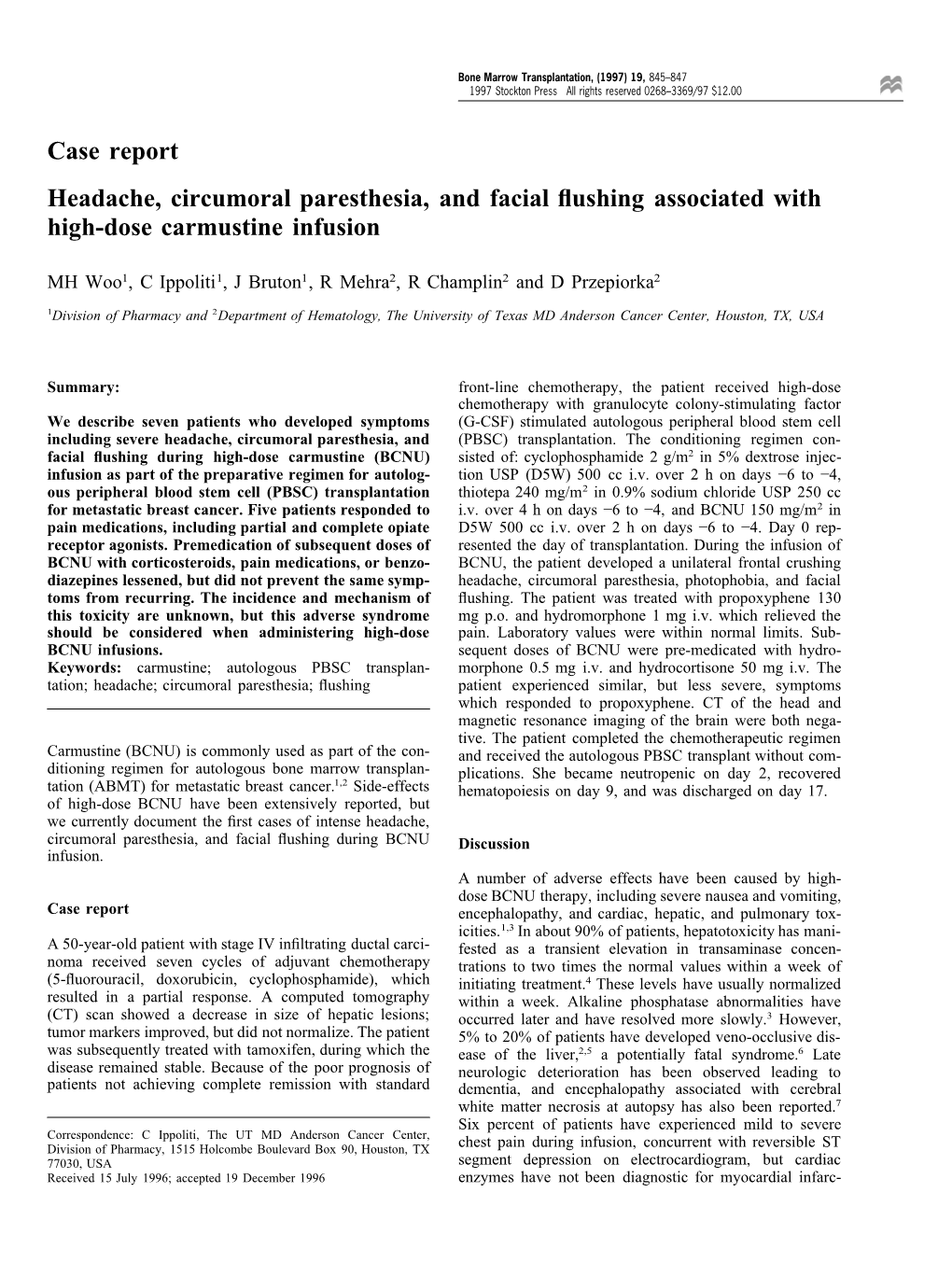 Case Report Headache, Circumoral Paresthesia, and Facial Flushing