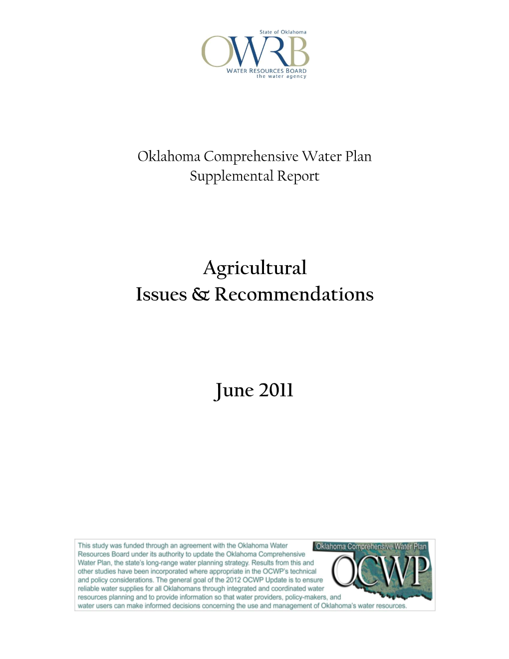 Oklahoma Agricultural Water Issues and Recommendations