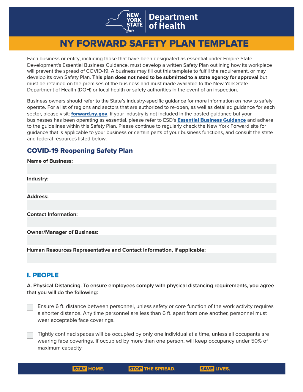 New York Forward Safety Plan Template