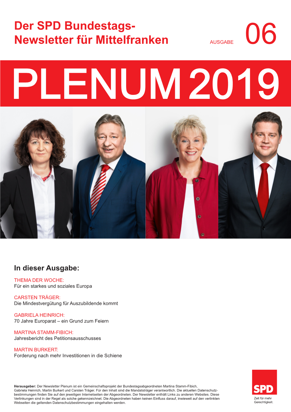 Der SPD Bundestags- Newsletter Für Mittelfranken AUSGABE 06 PLENUM 2019