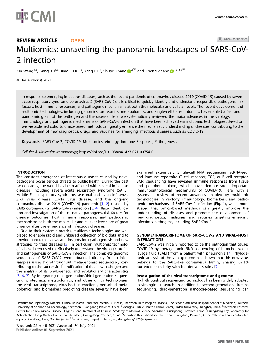 Multiomics: Unraveling the Panoramic Landscapes of SARS-Cov-2 Infection