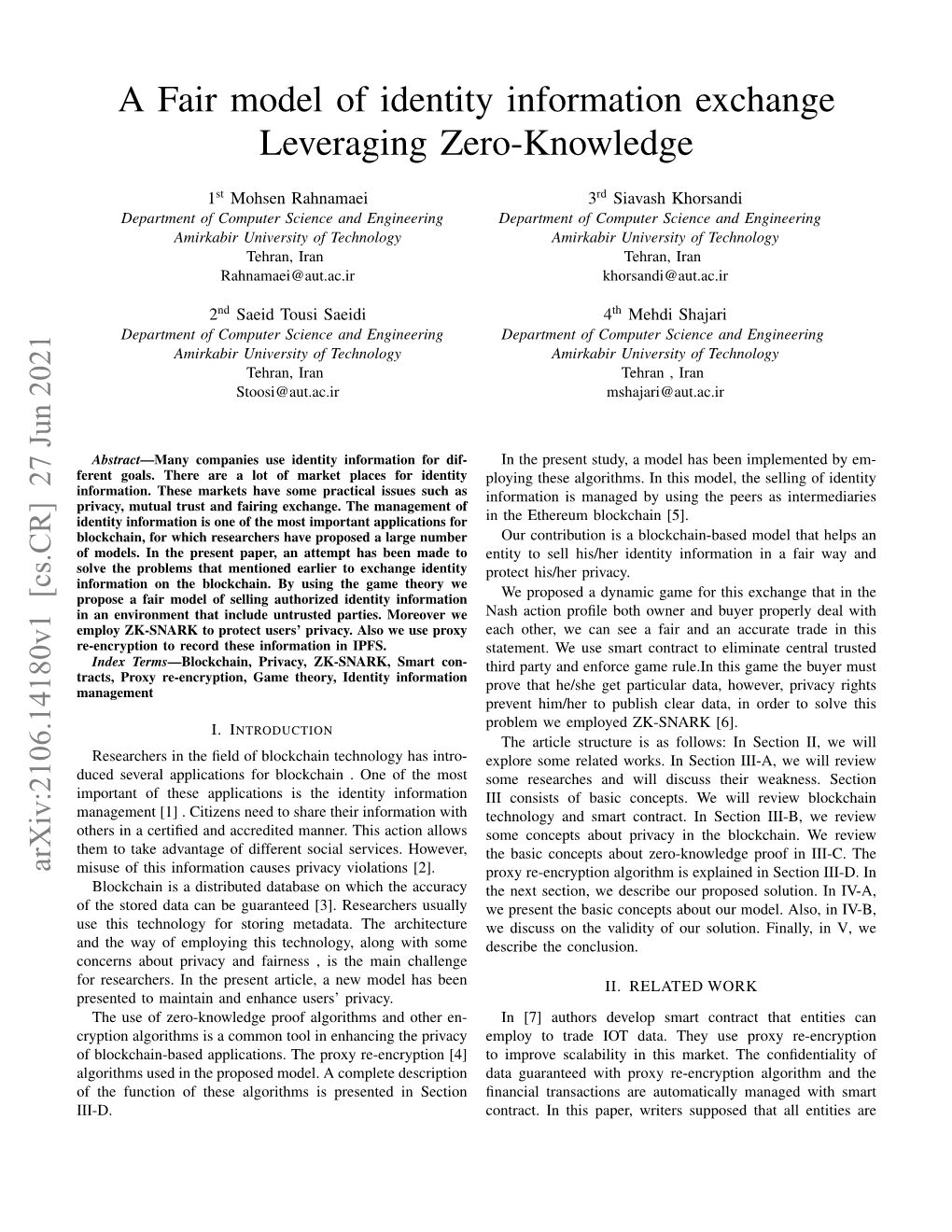 A Fair Model of Identity Information Exchange Leveraging Zero-Knowledge