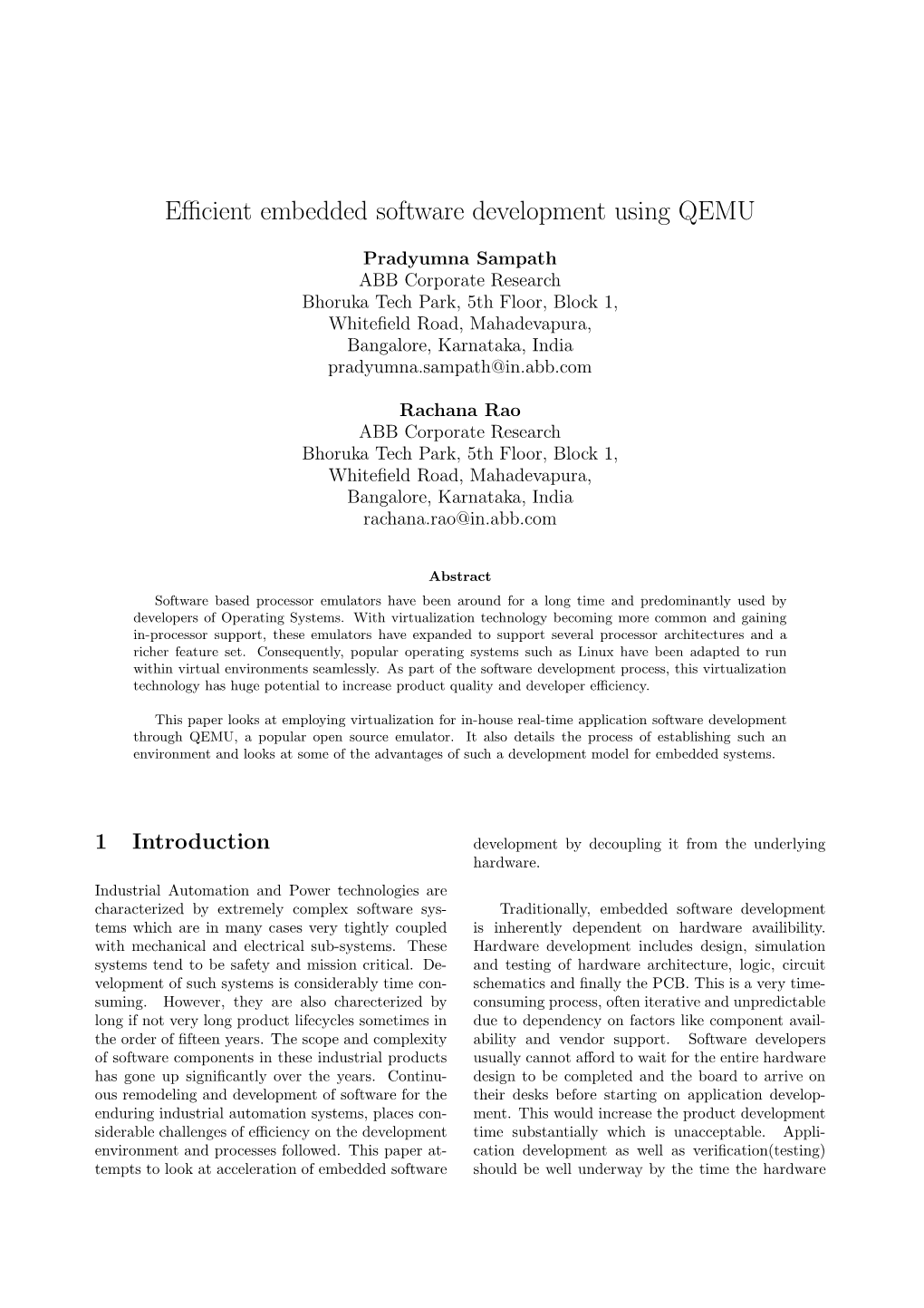 Efficient Embedded Software Development Using QEMU